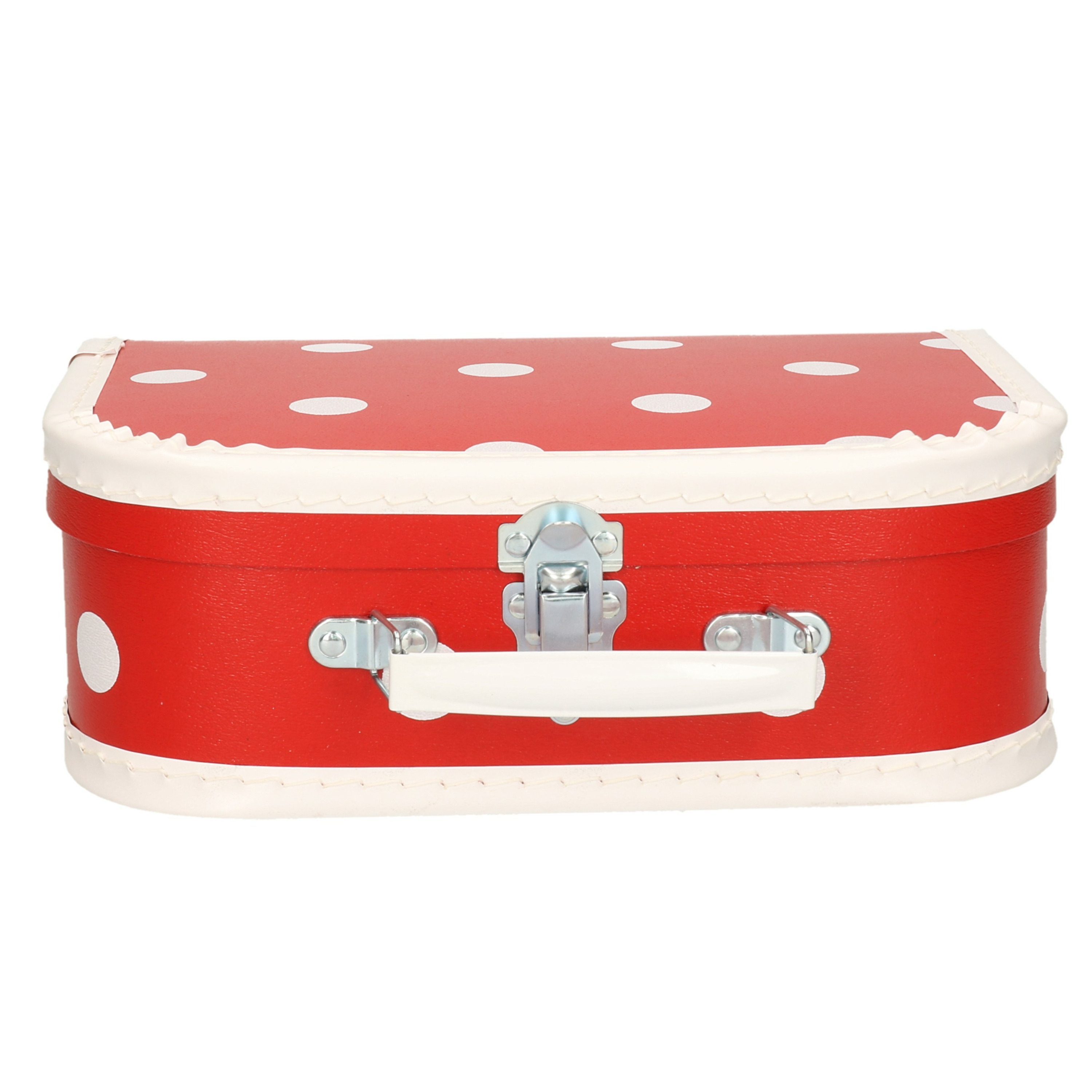 Geboorte kraamcadeau koffertje rood polkadot 25 cm