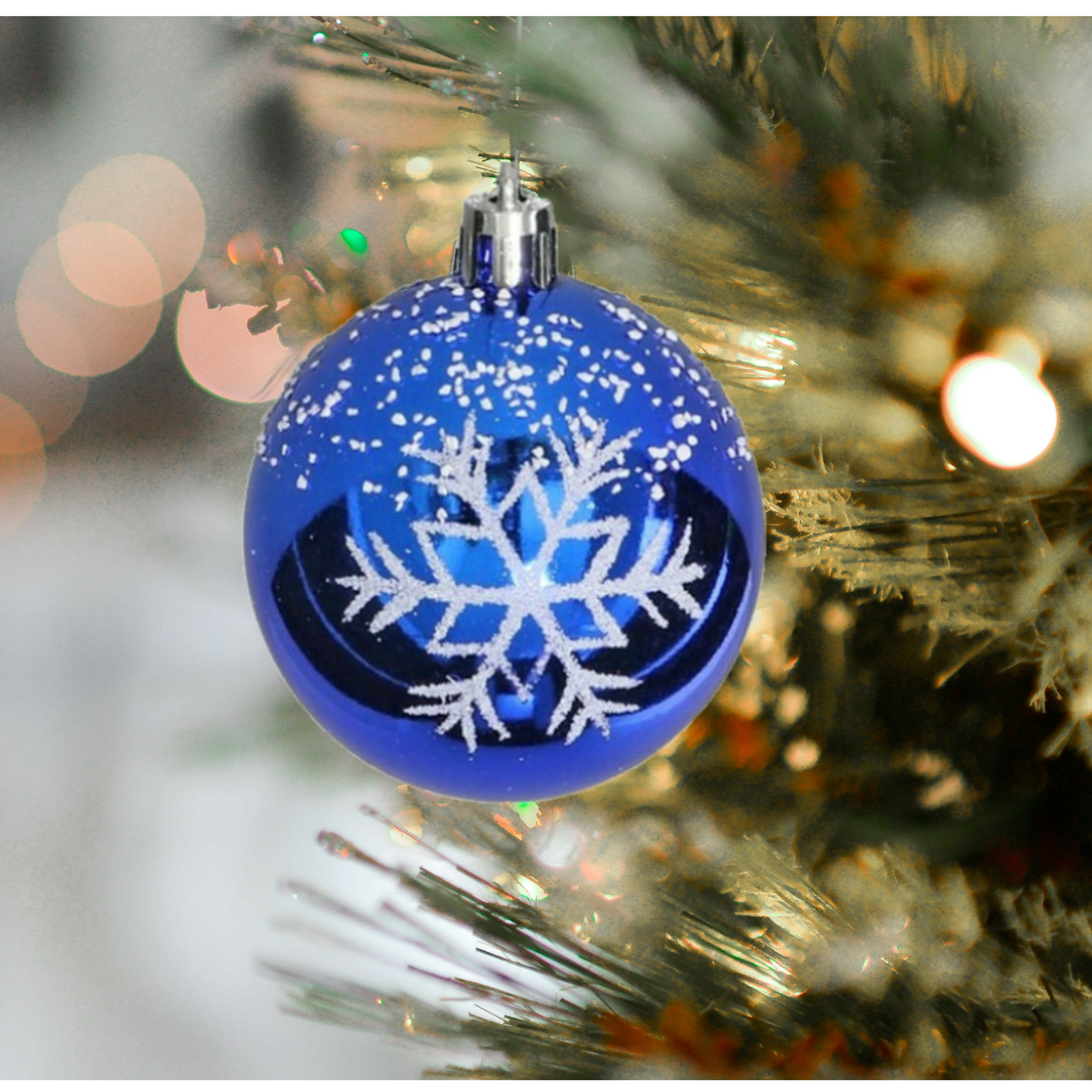 Gedecoreerde kerstballen 12x st 6 cm kunststof blauw sneeuwvlok