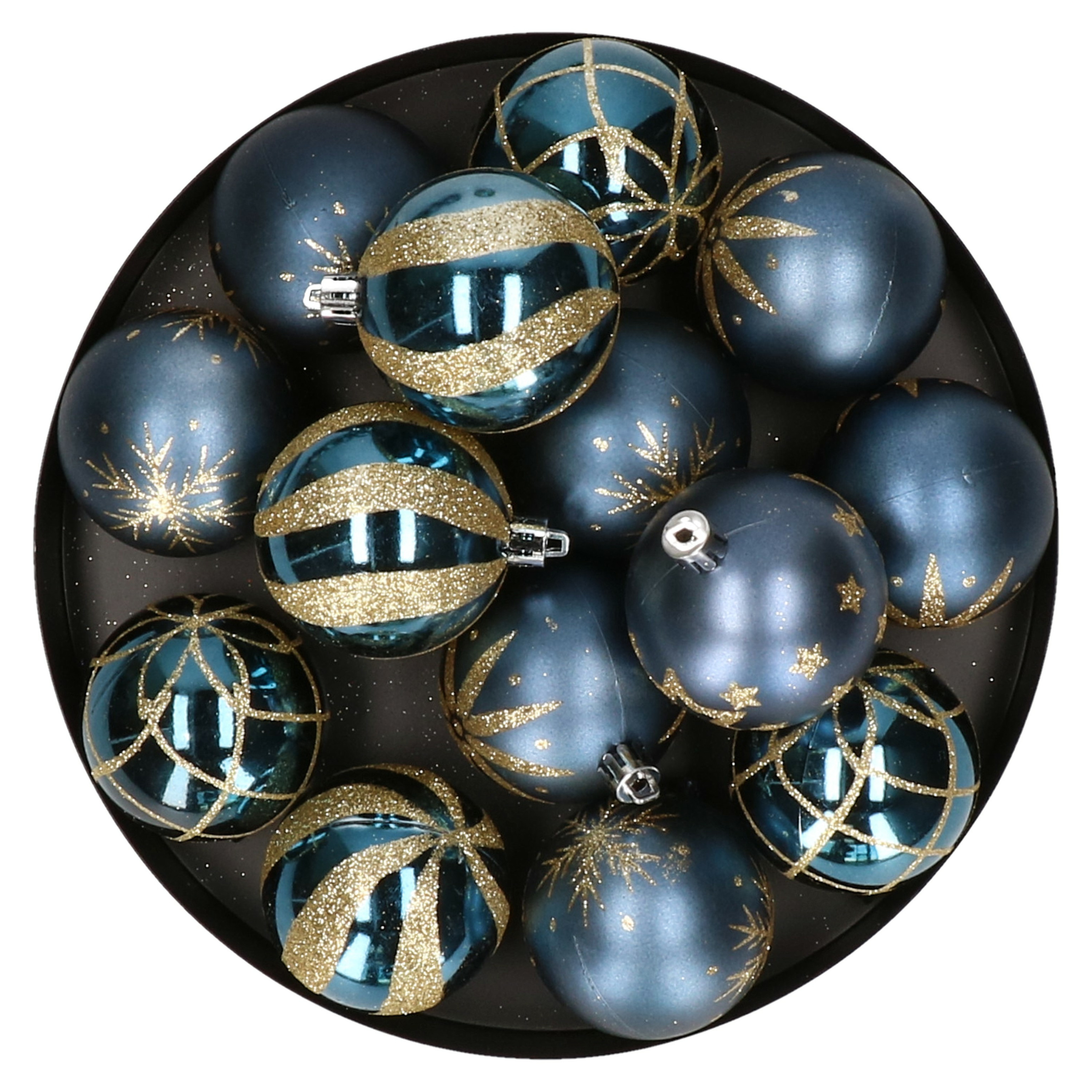 Gedecoreerde kerstballen 25x stuks 6 cm blauw kunststof