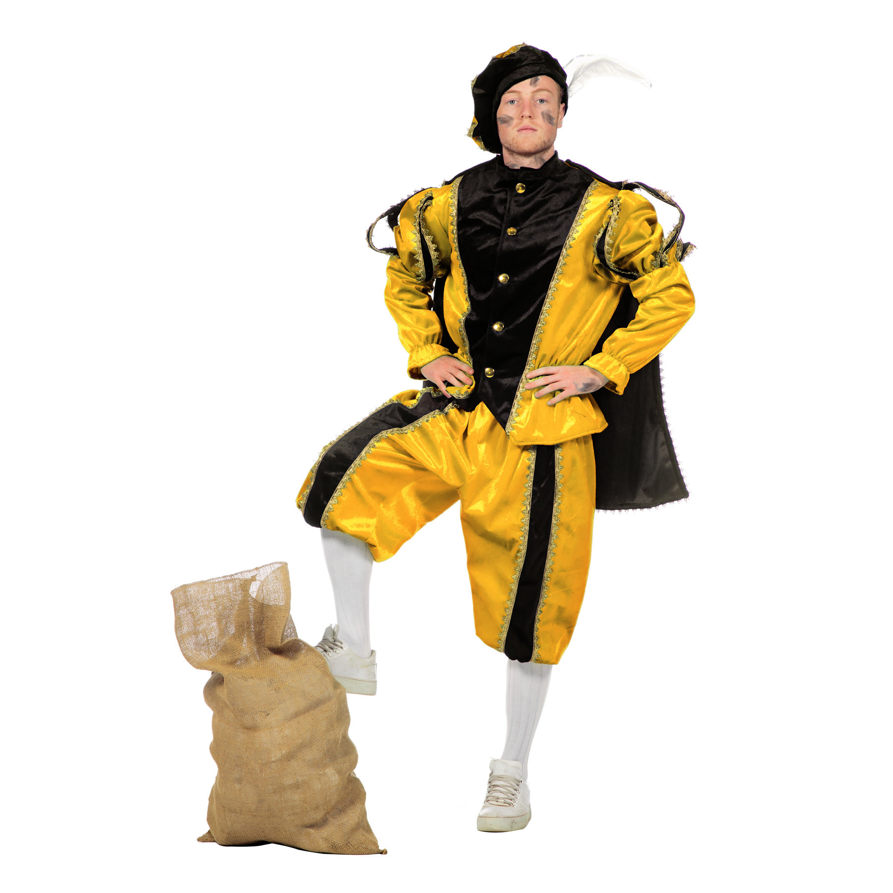 Geel/zwarte pieten kostuum fluweel