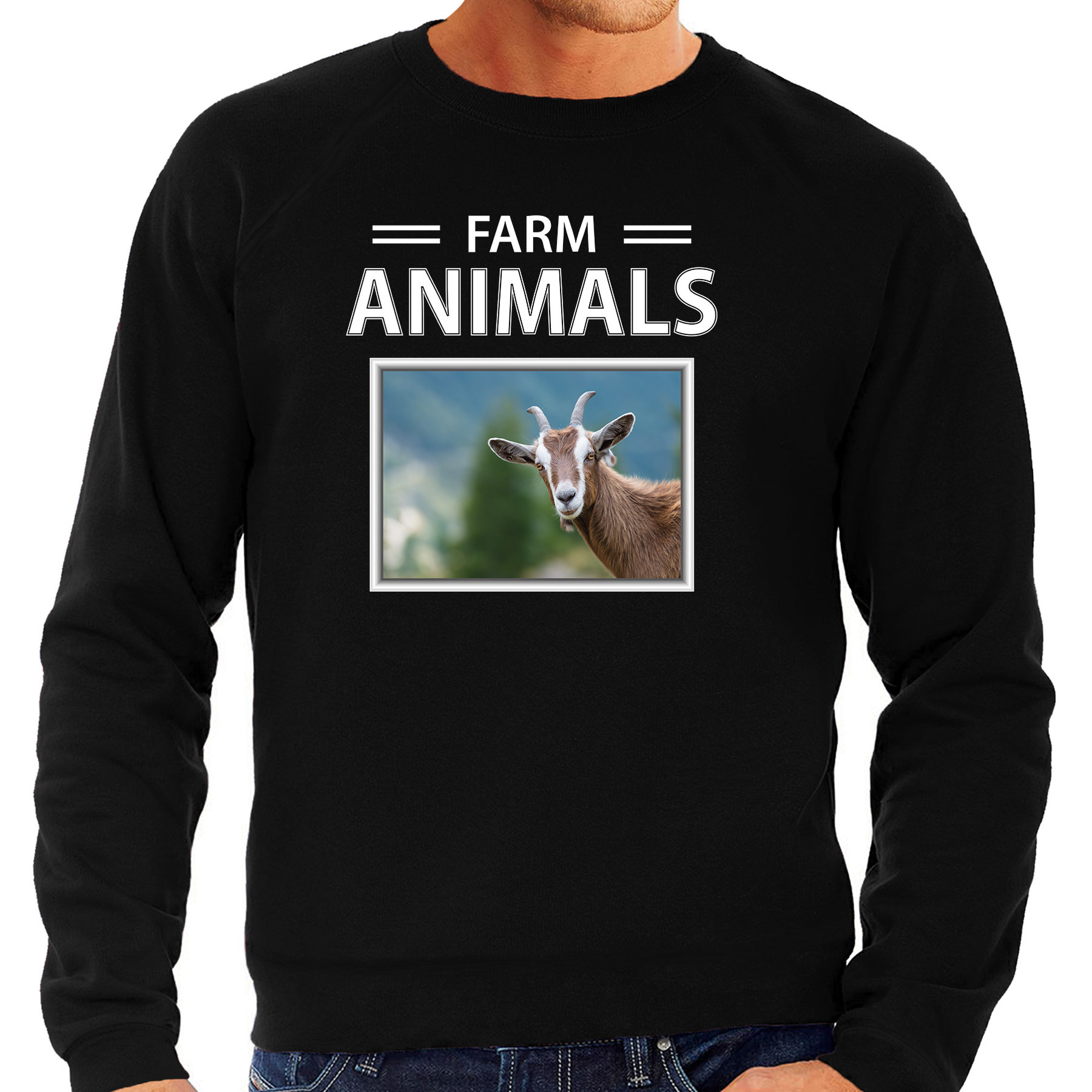 Geiten sweater-trui met dieren foto farm animals zwart voor heren