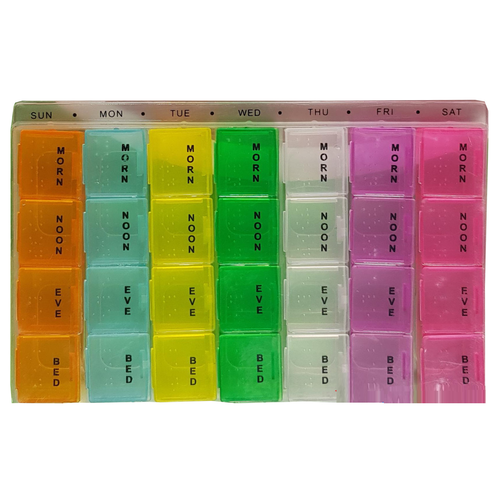 Gekleurde medicijnen doos-pillendoos 28-vaks wit 17 cm