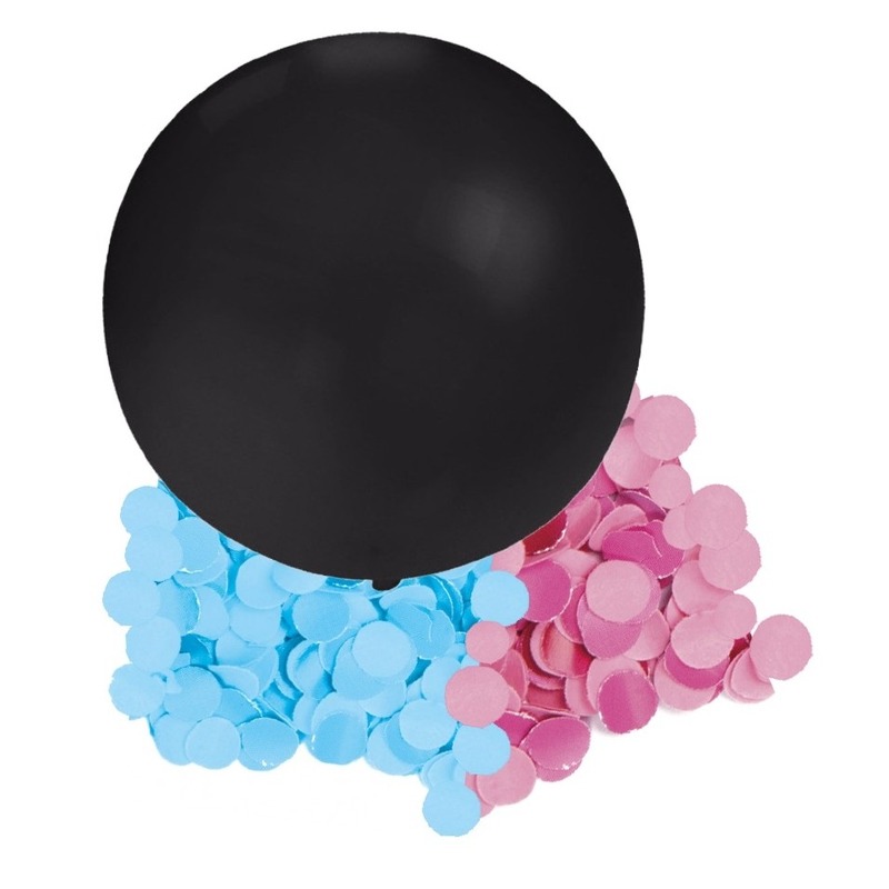 Gender reveal ballon inclusief roze en blauwe confetti 60 cm -