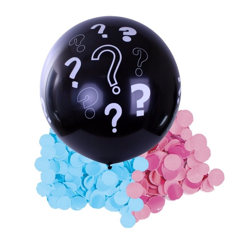 Gender reveal ballon inclusief roze en blauwe confetti 90 cm -