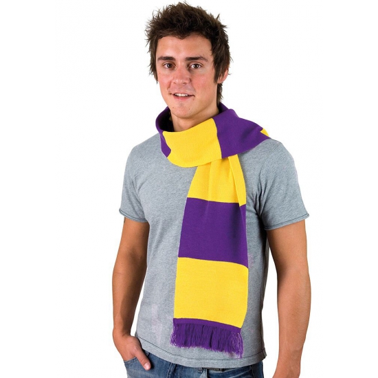 Gestreepte sjaal paars met geel -