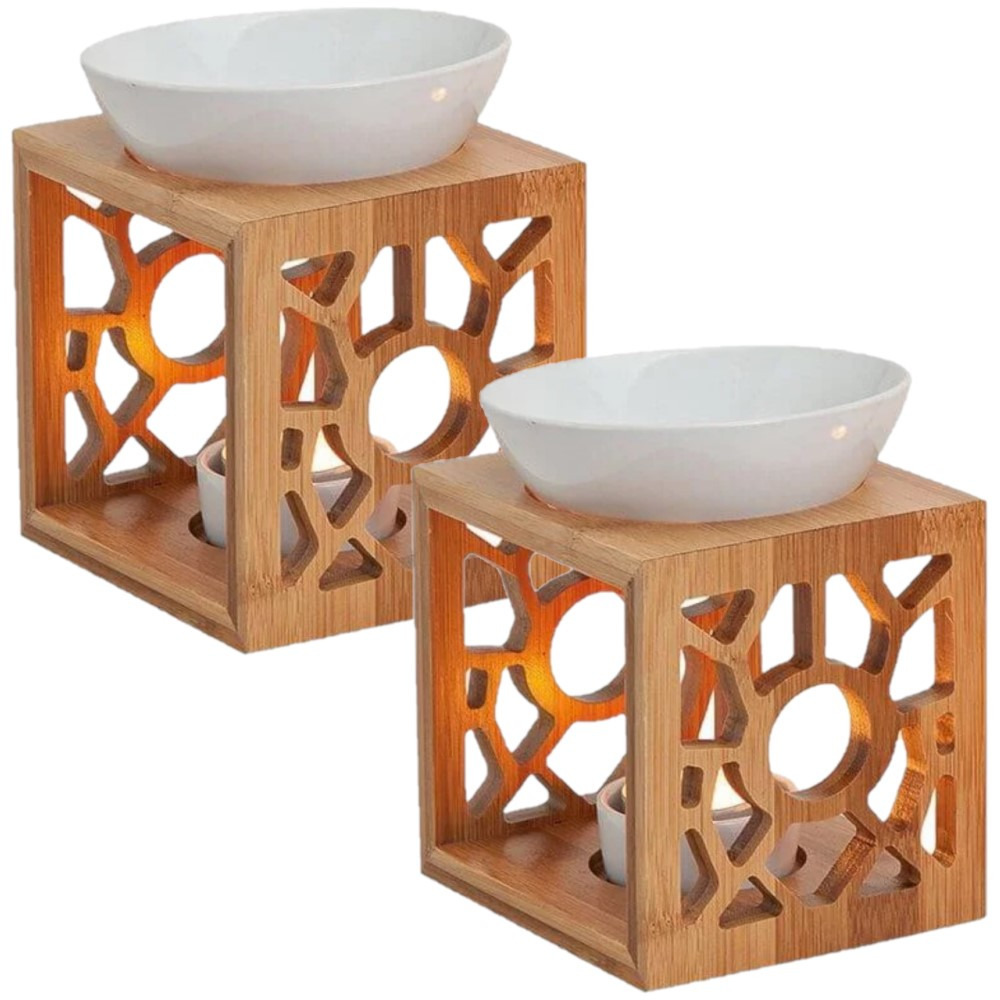 Geurbrander voor amberblokjes-geurolie-waxmelts 2x bamboo-keramiek 12 x 10 x 14 cm