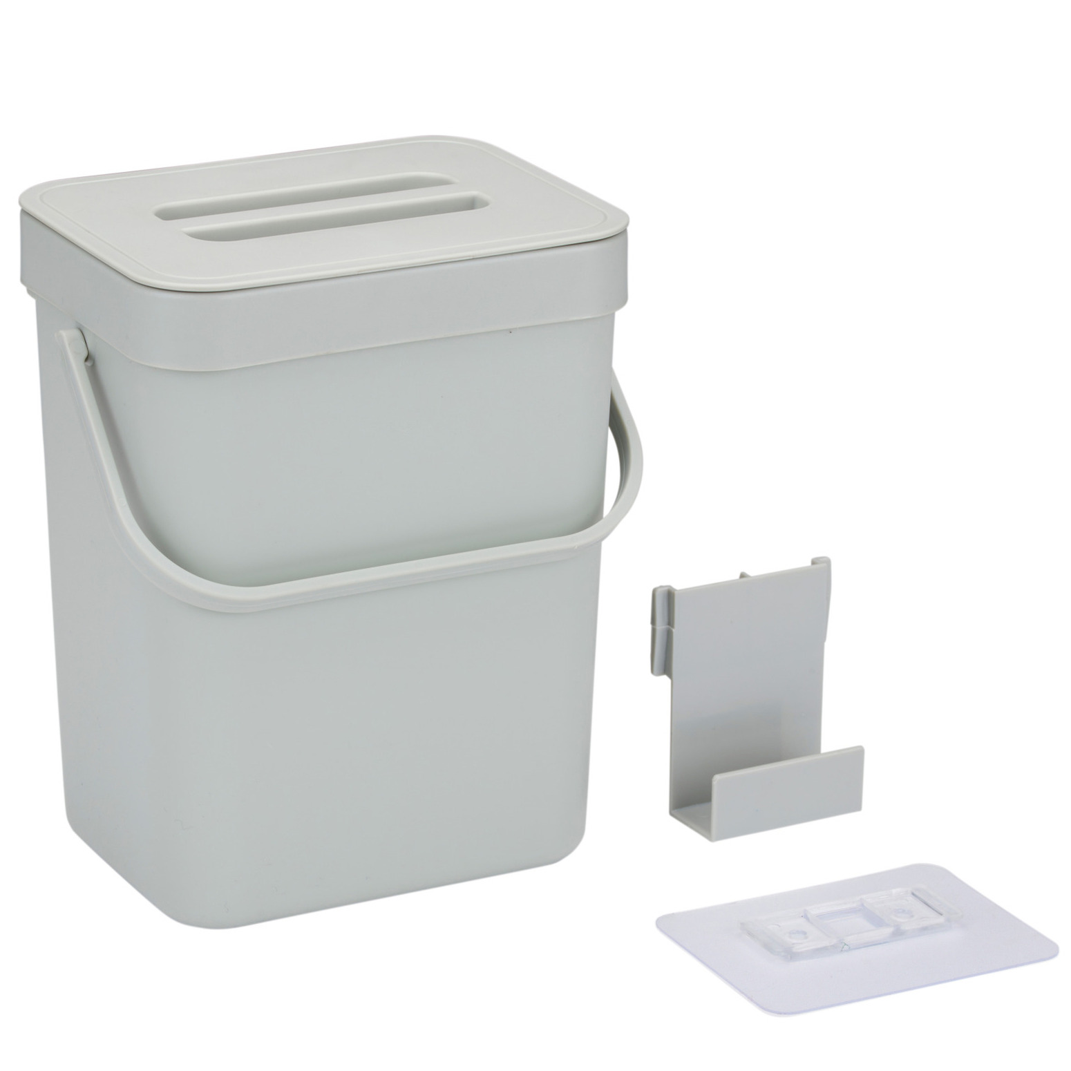 Gft afvalbakje voor aanrecht of aan keuken kastje 5L grijs afsluitbaar 24 x 19 x 14 cm