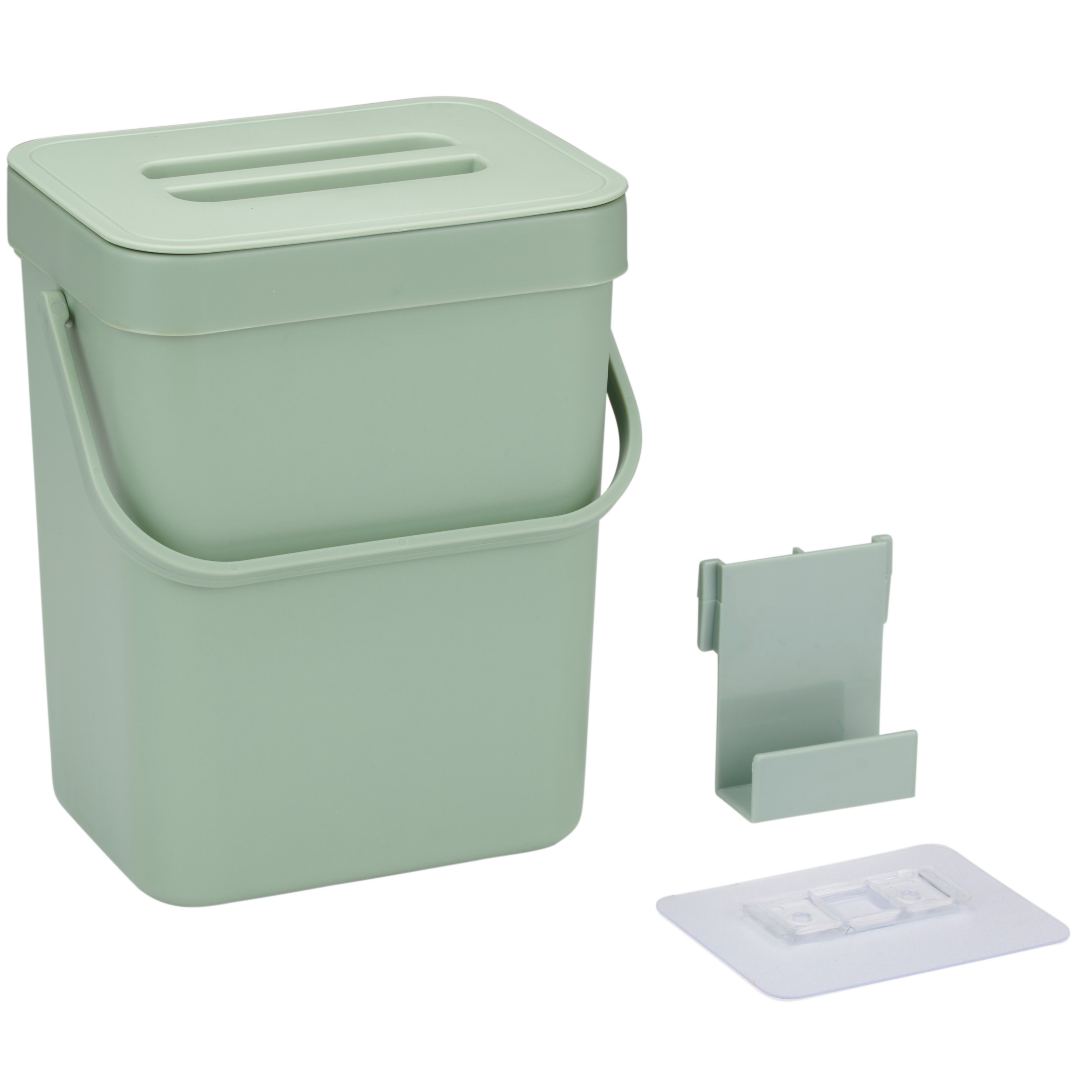 Gft afvalbakje voor aanrecht of aan keuken kastje 5L groen afsluitbaar 24 x 19 x 14 cm