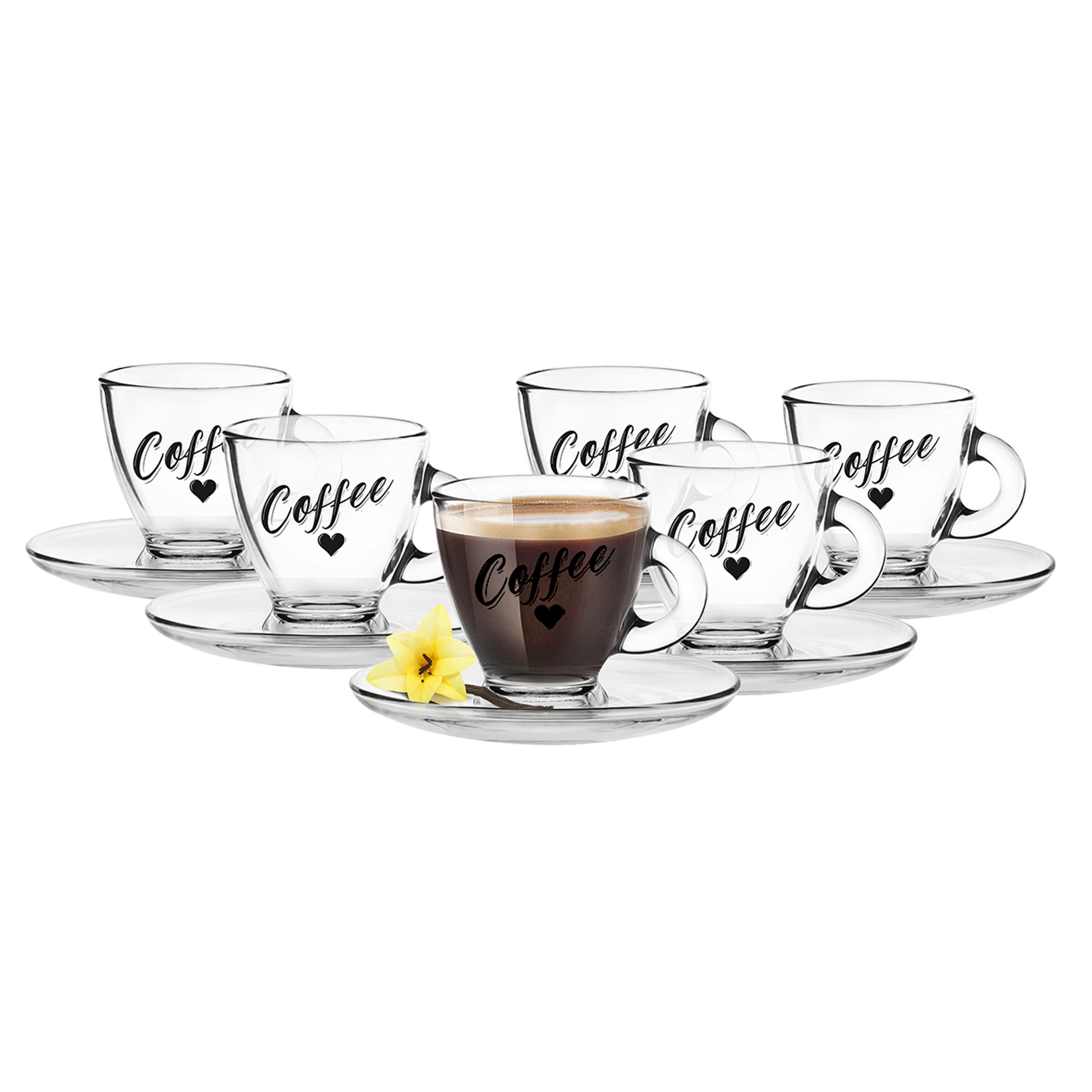 Glasmark Espresso-koffie glazen met schotels glas 12x stuks 85 ml