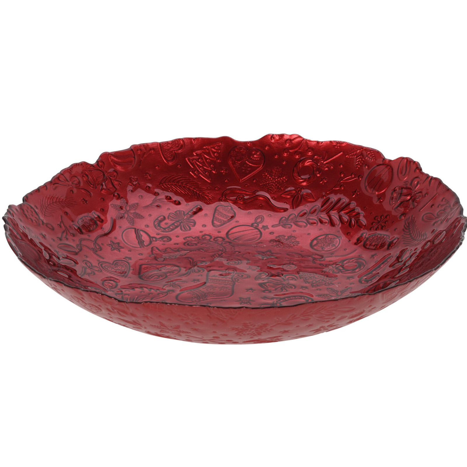 Merkloos Glazen decoratie schaal/fruitschaal rood rond D40 x H7 cm -
