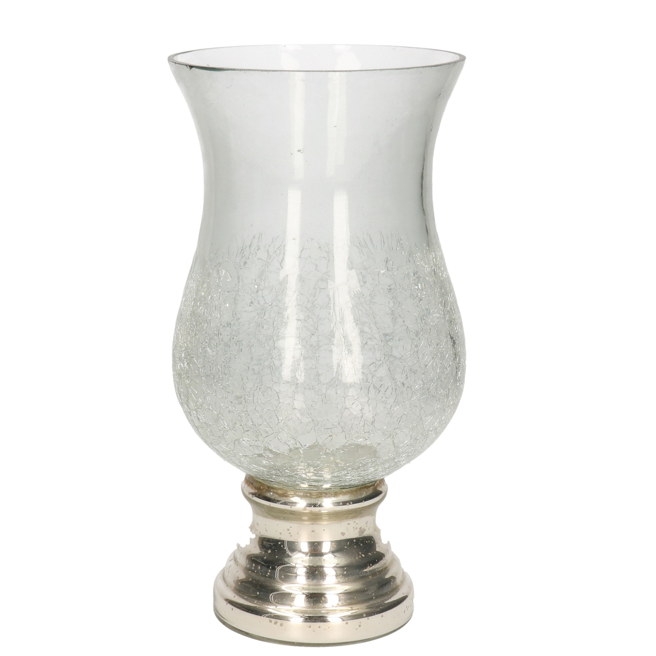 Glazen stormlamp-windlichten craquele op zilveren voet 26,5 cm