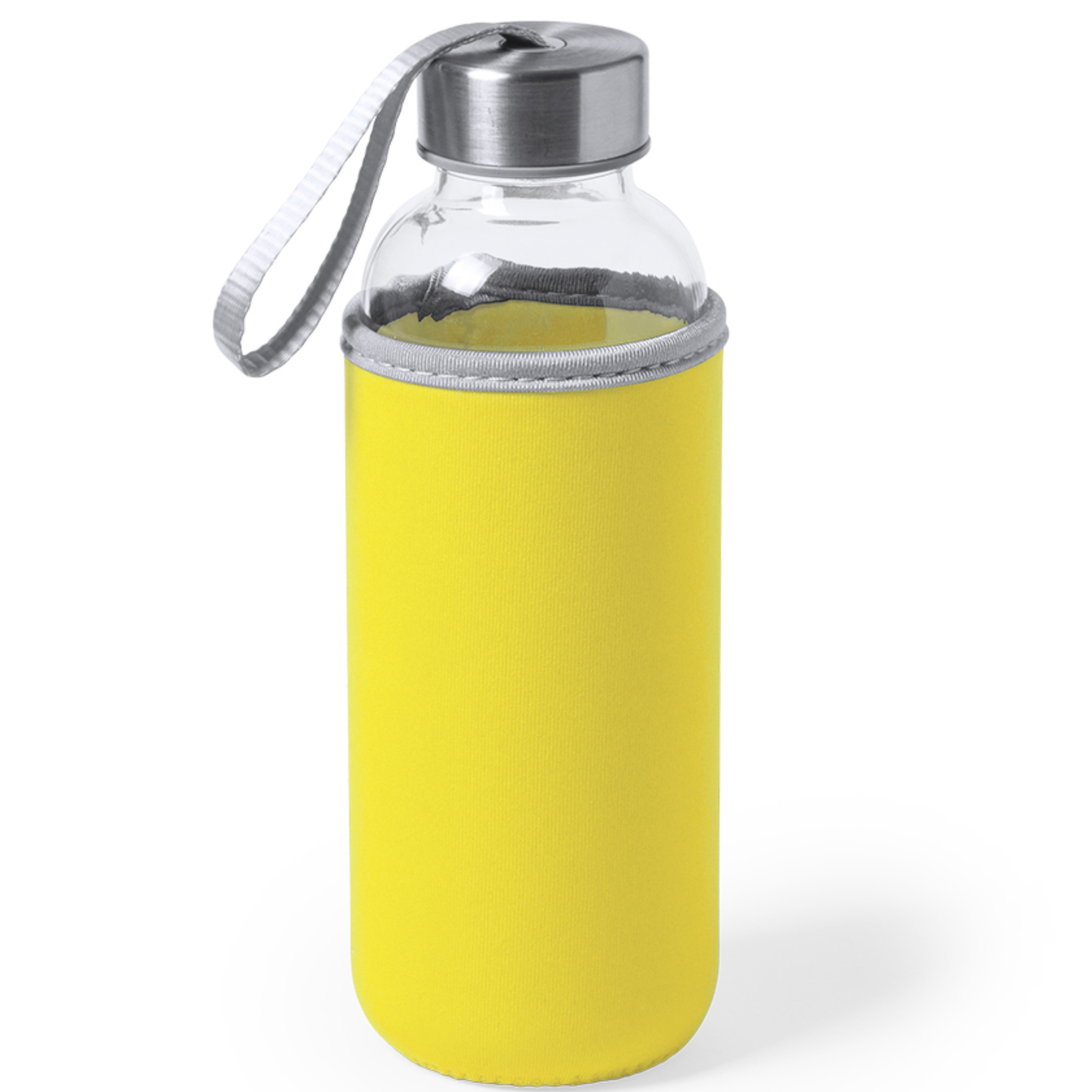 Glazen waterfles-drinkfles met gele softshell bescherm hoes 420 ml