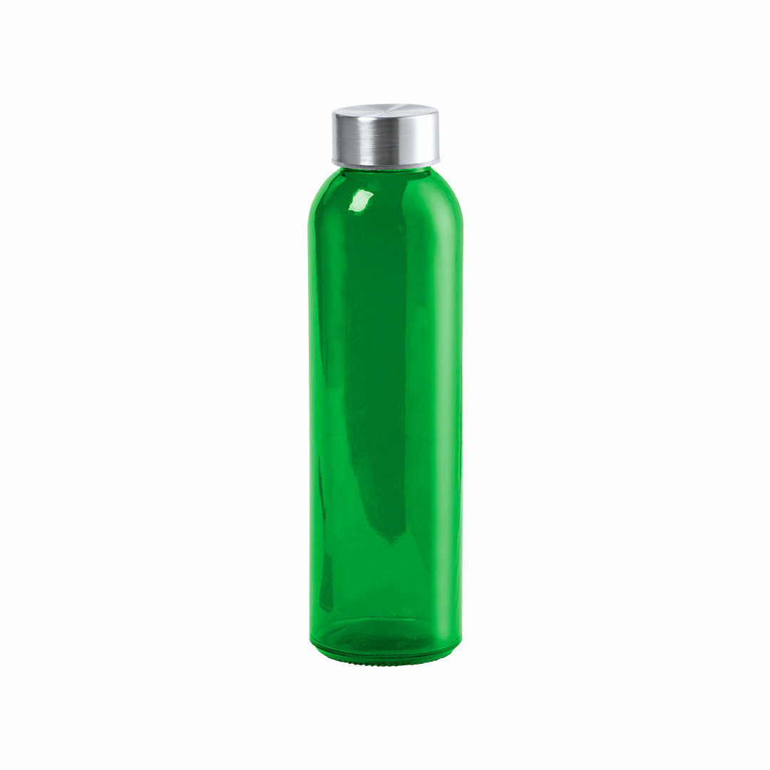 Glazen waterfles-drinkfles-sportfles groen transparant met RVS dop 500 ml