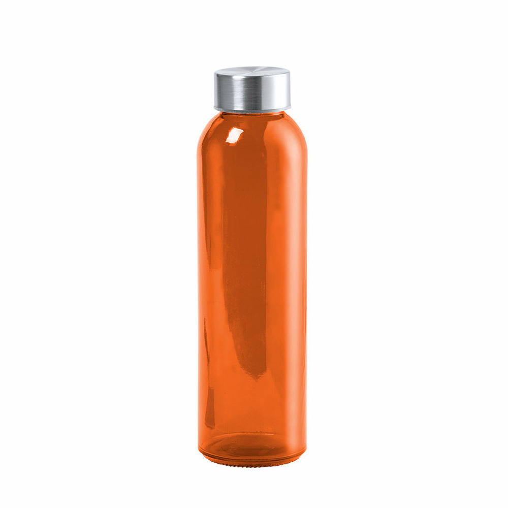 Glazen waterfles-drinkfles-sportfles oranje transparant met RVS dop 500 ml