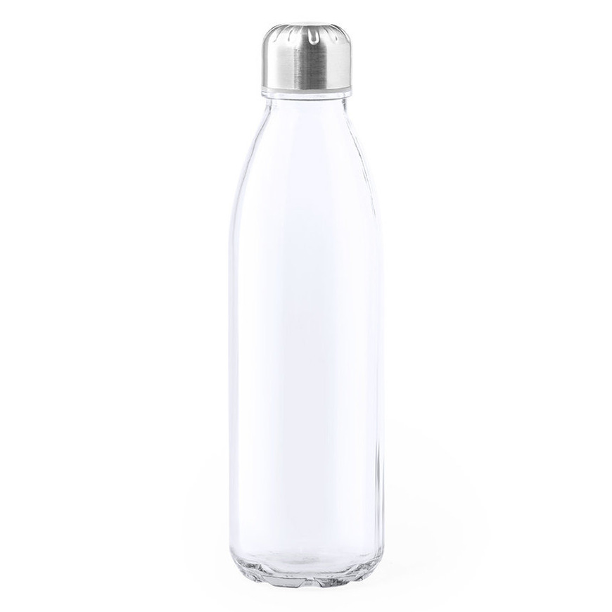 Glazen waterfles-drinkfles transparant met RVS dop 650 ml