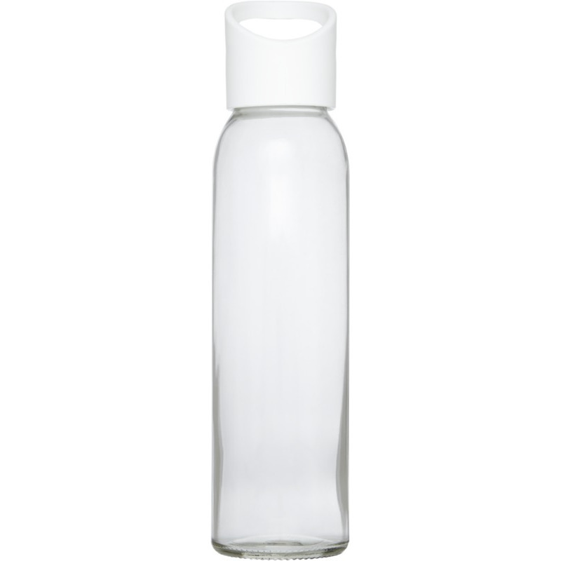 Glazen waterfles-drinkfles transparant met schroefdop met wit handvat 500 ml