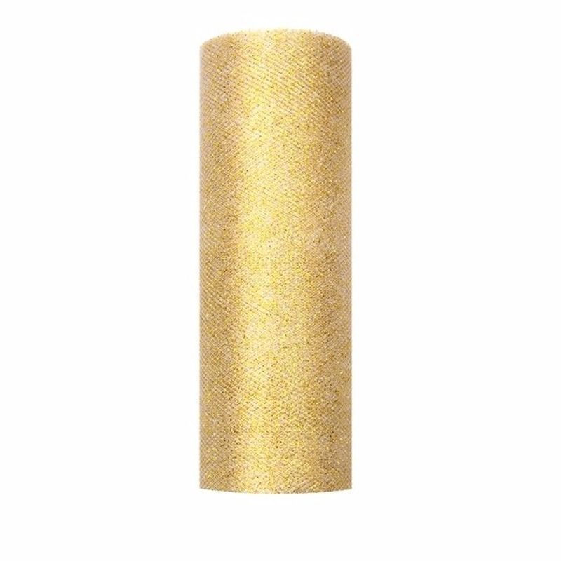Glitter tule stof goud 15 cm breed