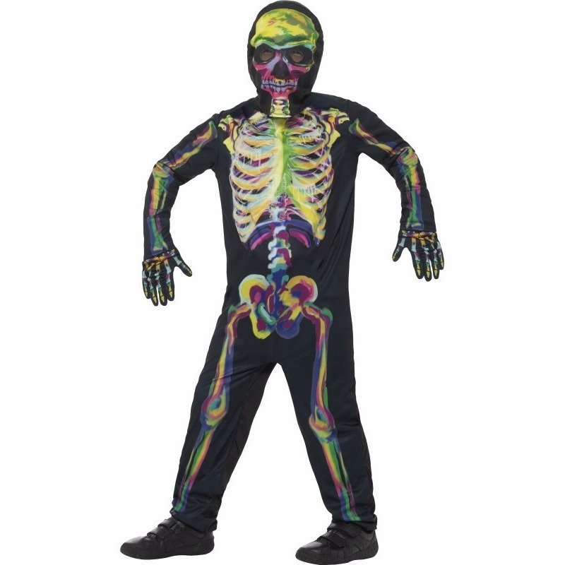 Glow in the dark kinderen kostuum gekleurde skelet