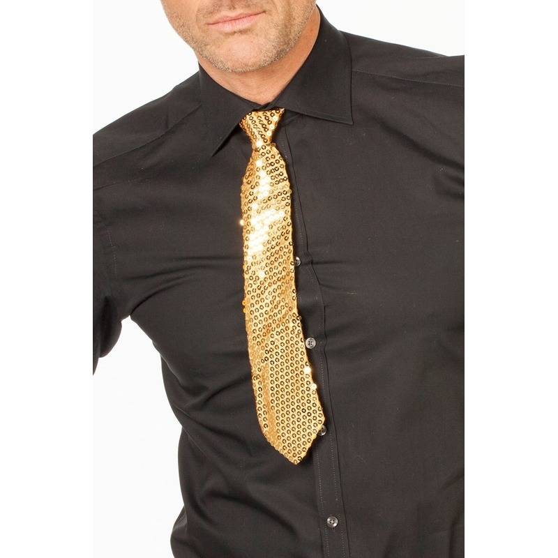 Gouden glitter stropdas 32 cm verkleedaccessoire dames-heren