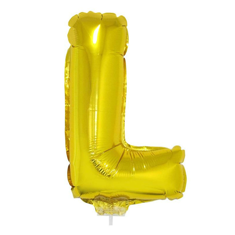 Gouden opblaas letter ballon L op stokje 41 cm