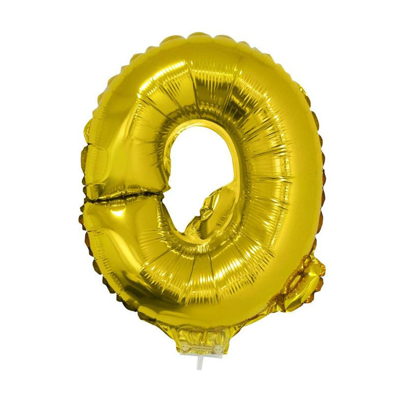 Gouden opblaas letter ballon Q op stokje 41 cm