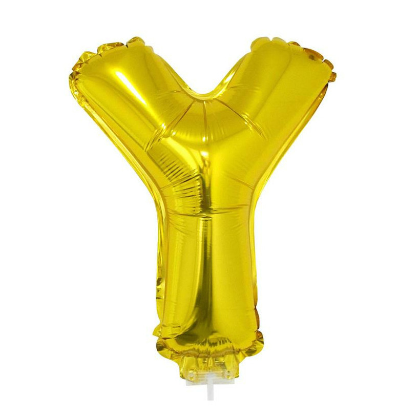 Gouden opblaas letter ballon Y op stokje 41 cm