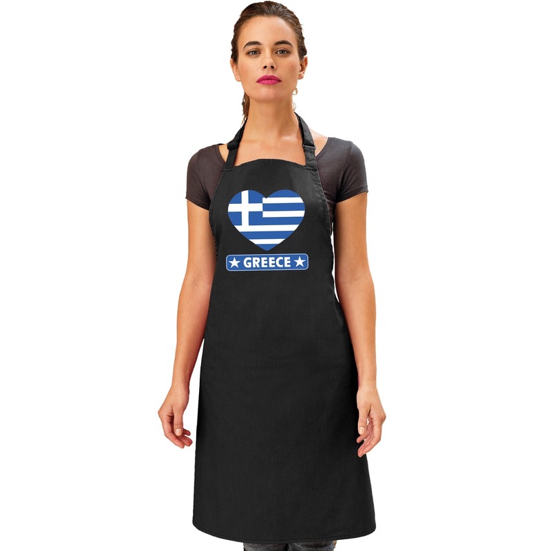 Griekenland hart vlag barbecueschort/ keukenschort zwart -