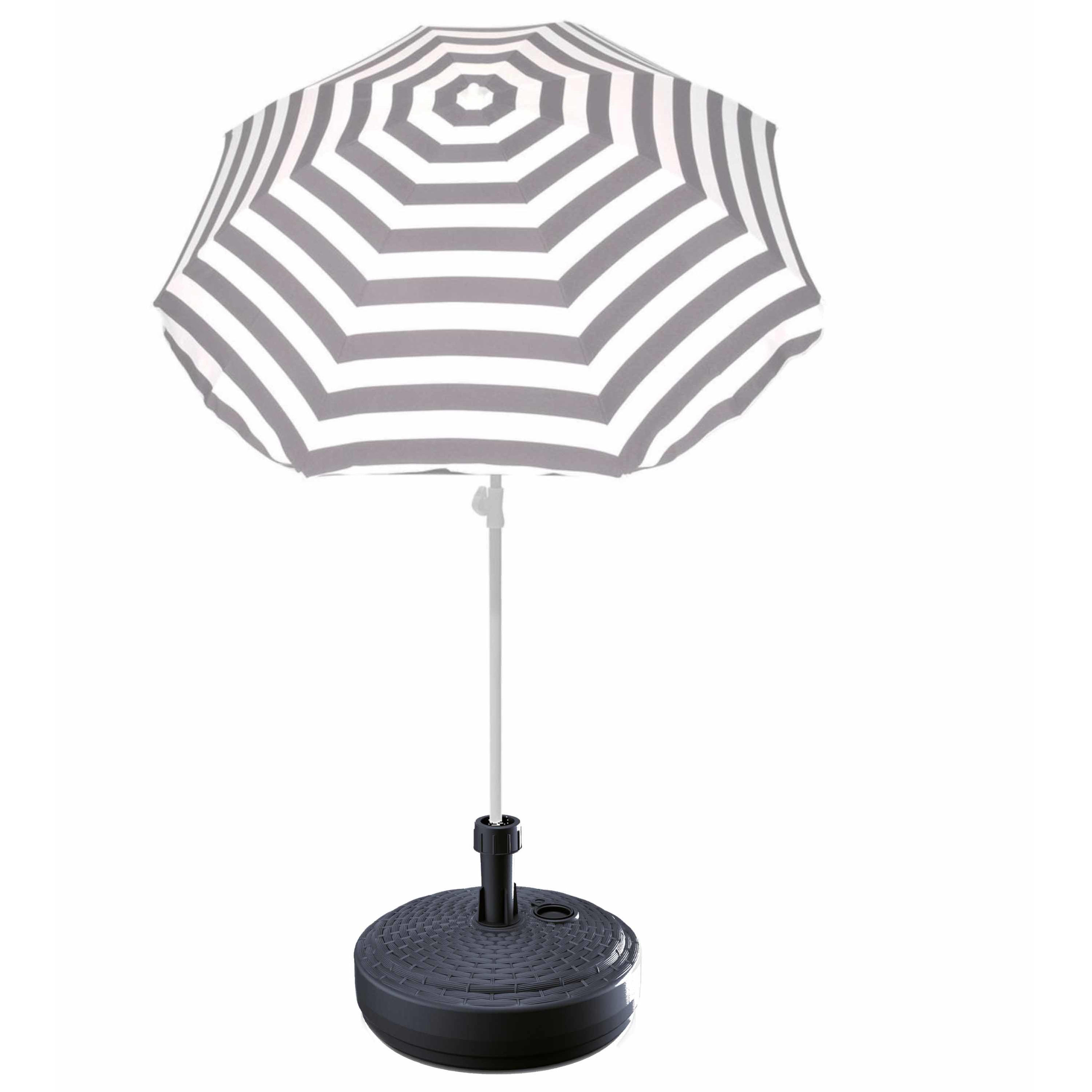 Grijs gestreepte strand-tuin basic parasol van nylon 180 cm + parasolvoet antraciet