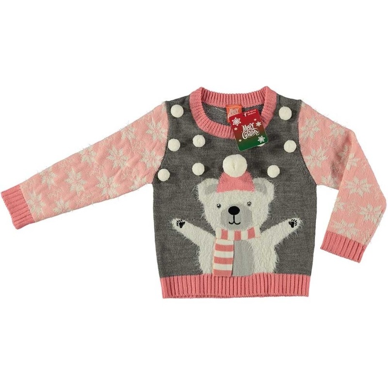 Grijze kersttrui ijsbeer voor meisjes maat 152/164 One size -