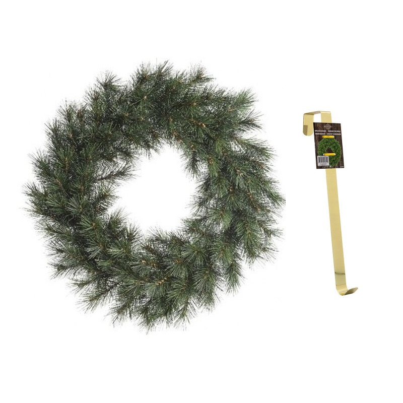 Groene kerstkrans 60 cm Malmo met gouden hanger