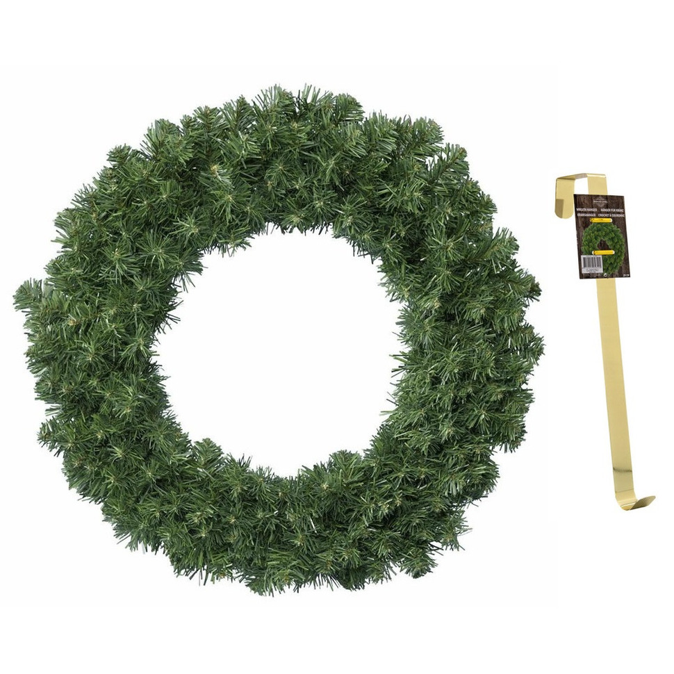 Groene kerstkransen-dennenkransen 50 cm kerstversiering met gouden hanger