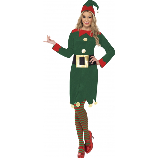 Groene/rode kerst elf verkleed kostuum/jurk voor dames