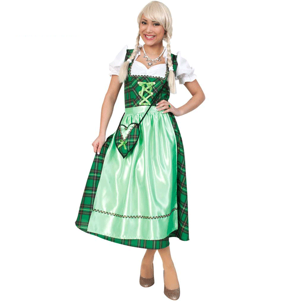 Groene ruit Tiroler dirndl verkleed kostuum/midi jurk voor dames 38 (M) -