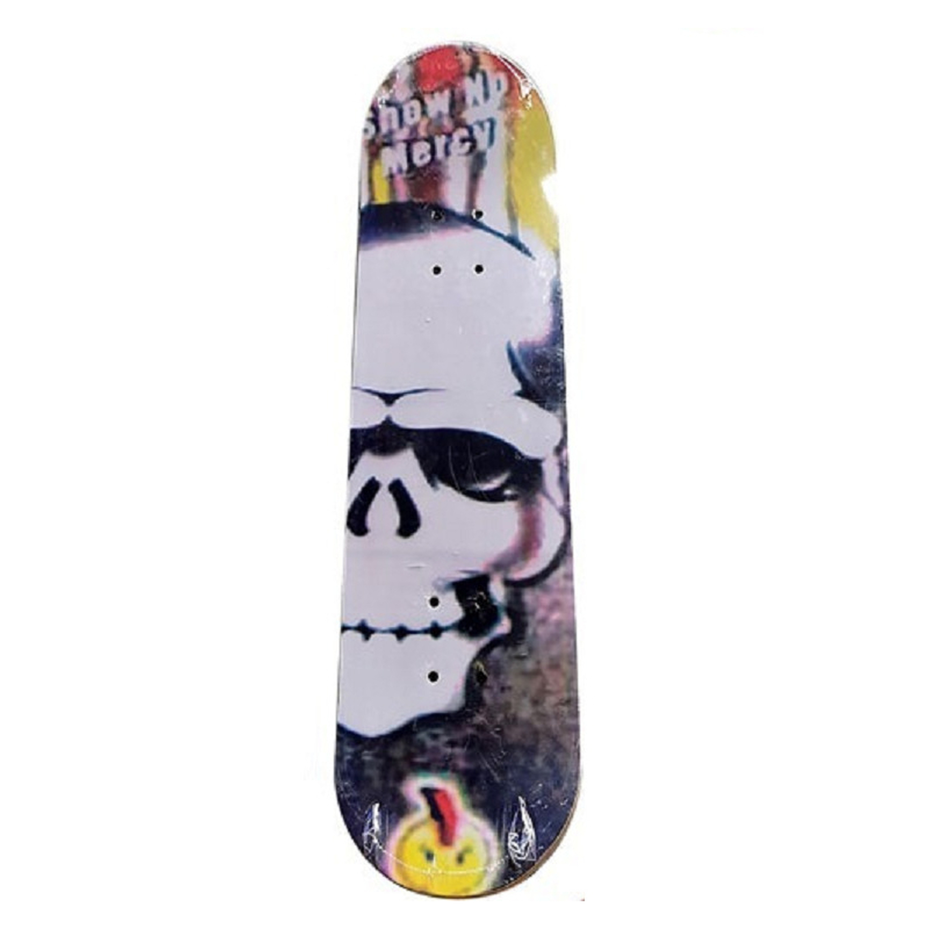 Groot houten skateboard met stoere print met schedel 81 cm