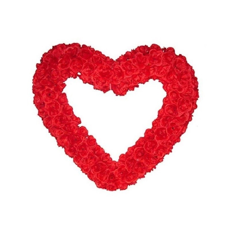 Groot love-Valentijnsdag decoratie hart 70 cm rood gevuld met rode rozen