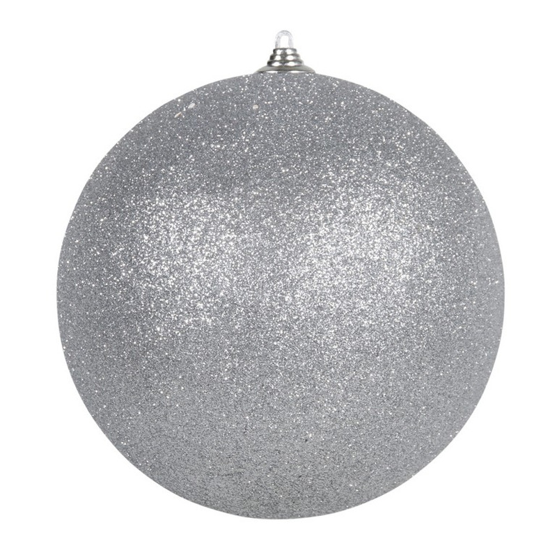 Grote decoratie kerstbal zilver glitters 25 cm kunststof kerstversiering
