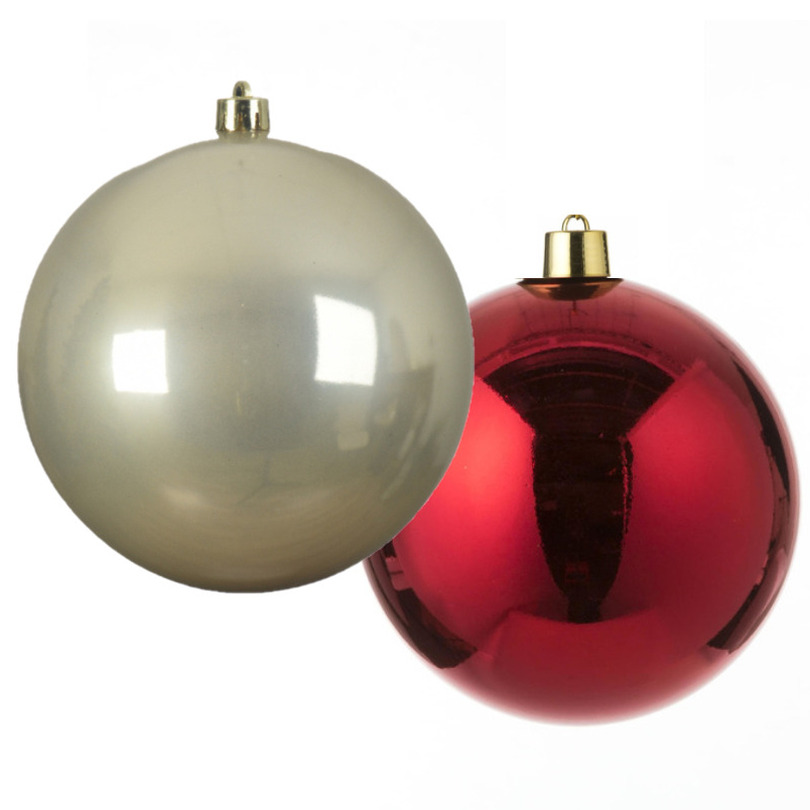 Grote decoratie kerstballen 2x st 20 cm champagne en rood kunststof