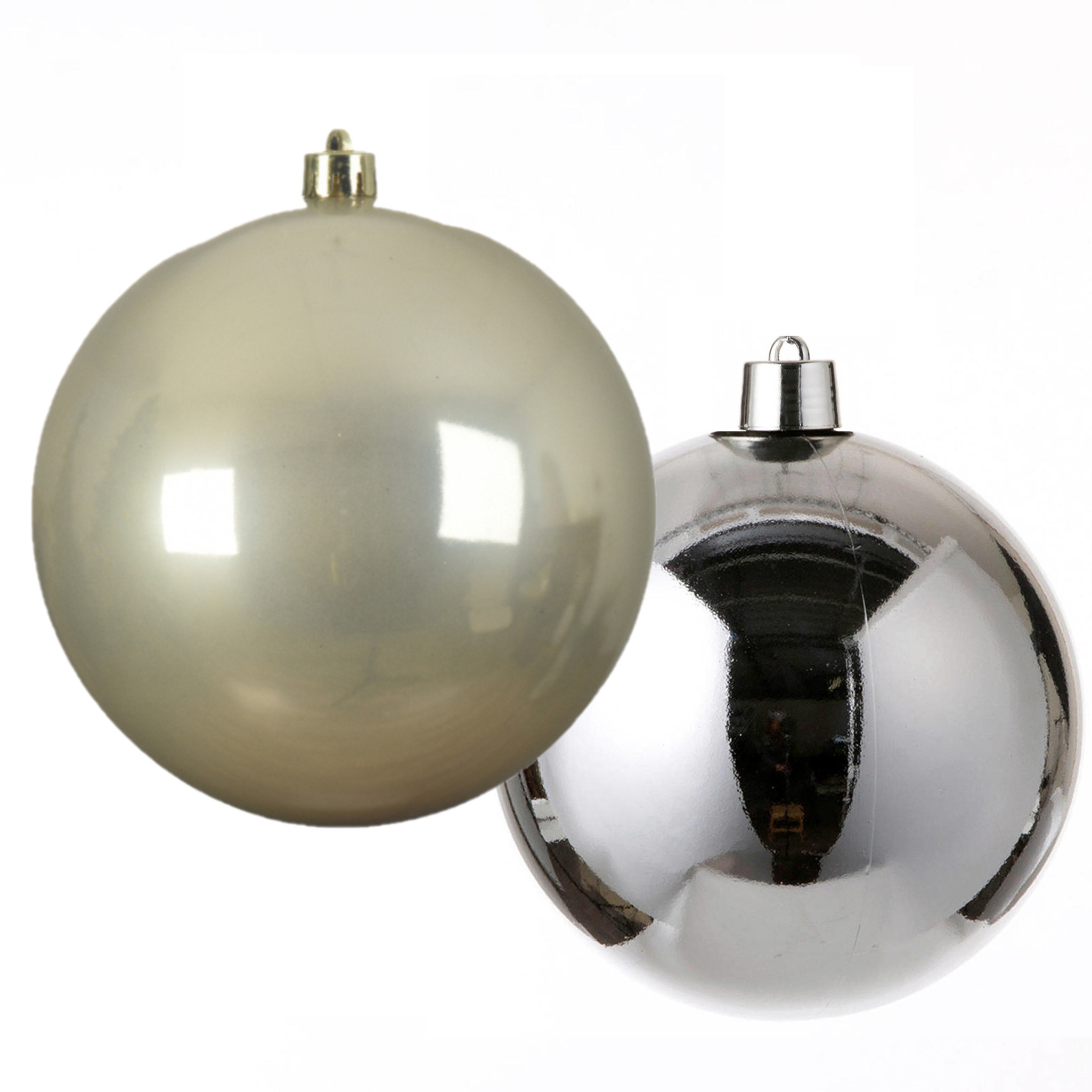 Grote decoratie kerstballen 2x st 20 cm champagne en zilver kunststof