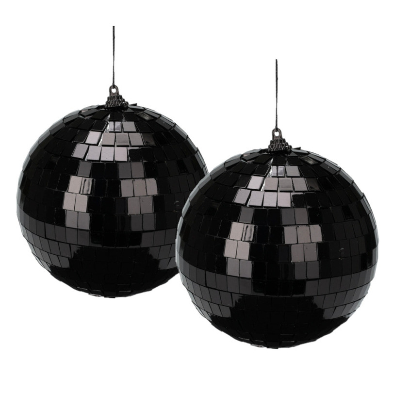 Grote discobal kerstbal -spiegel kerstbal- 2x zwart -12 cm -kunststof