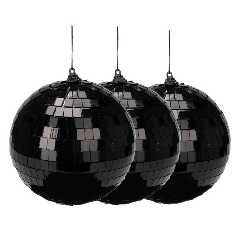 Grote discobal kerstbal -spiegel kerstbal- 3x zwart -12 cm -kunststof