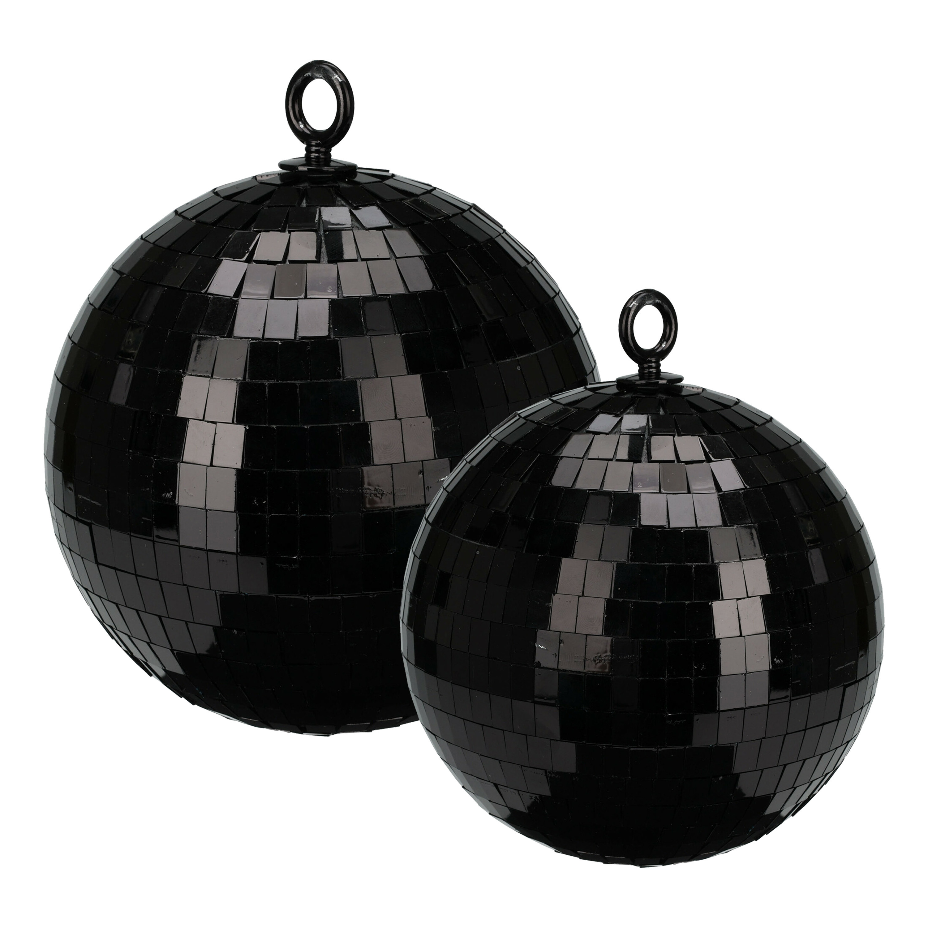 Grote discobal kerstballen 2x st zwart 15 en 18 cm kunststof