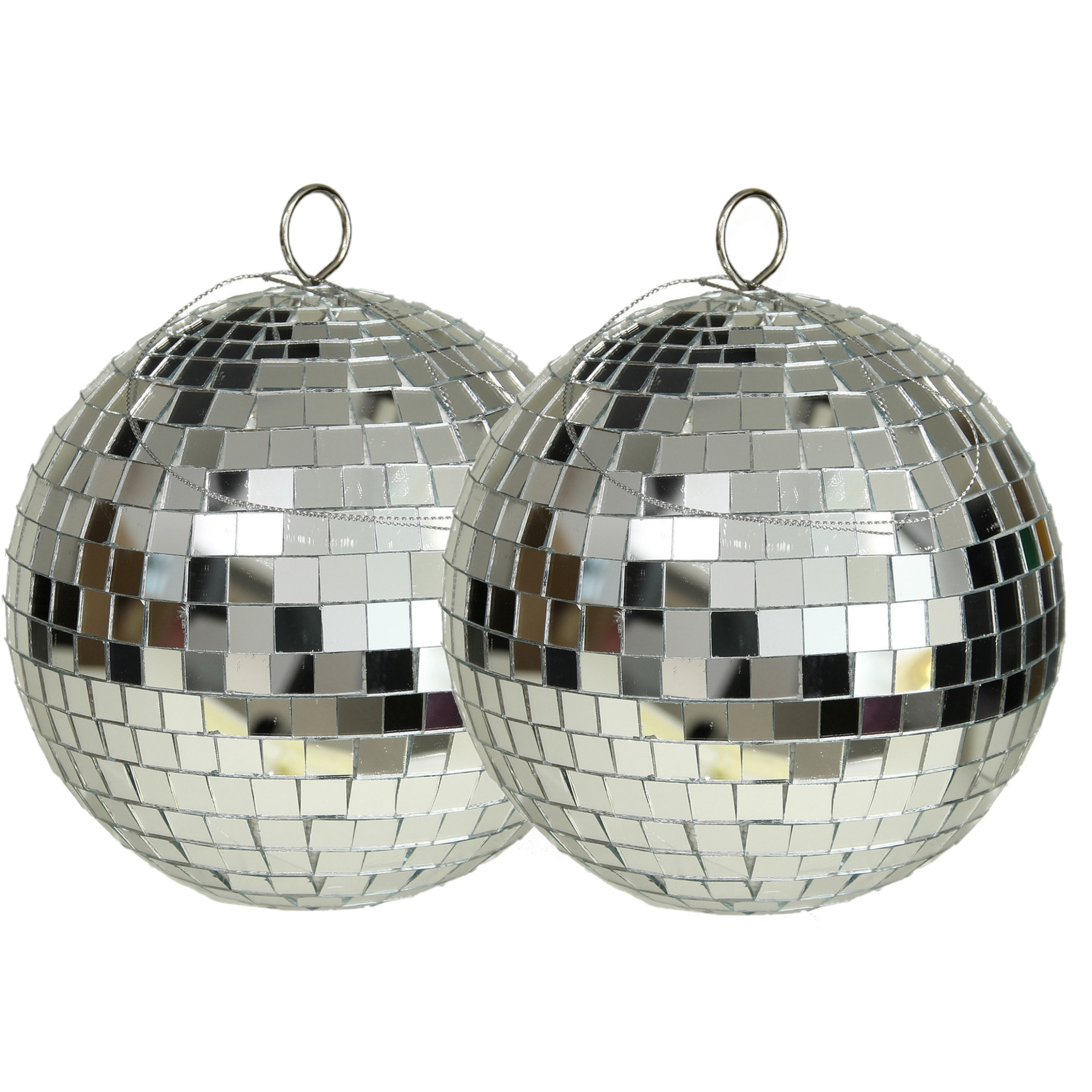 Grote discobal kerstballen 2x zilver 15 cm kunststof- spiegelbol
