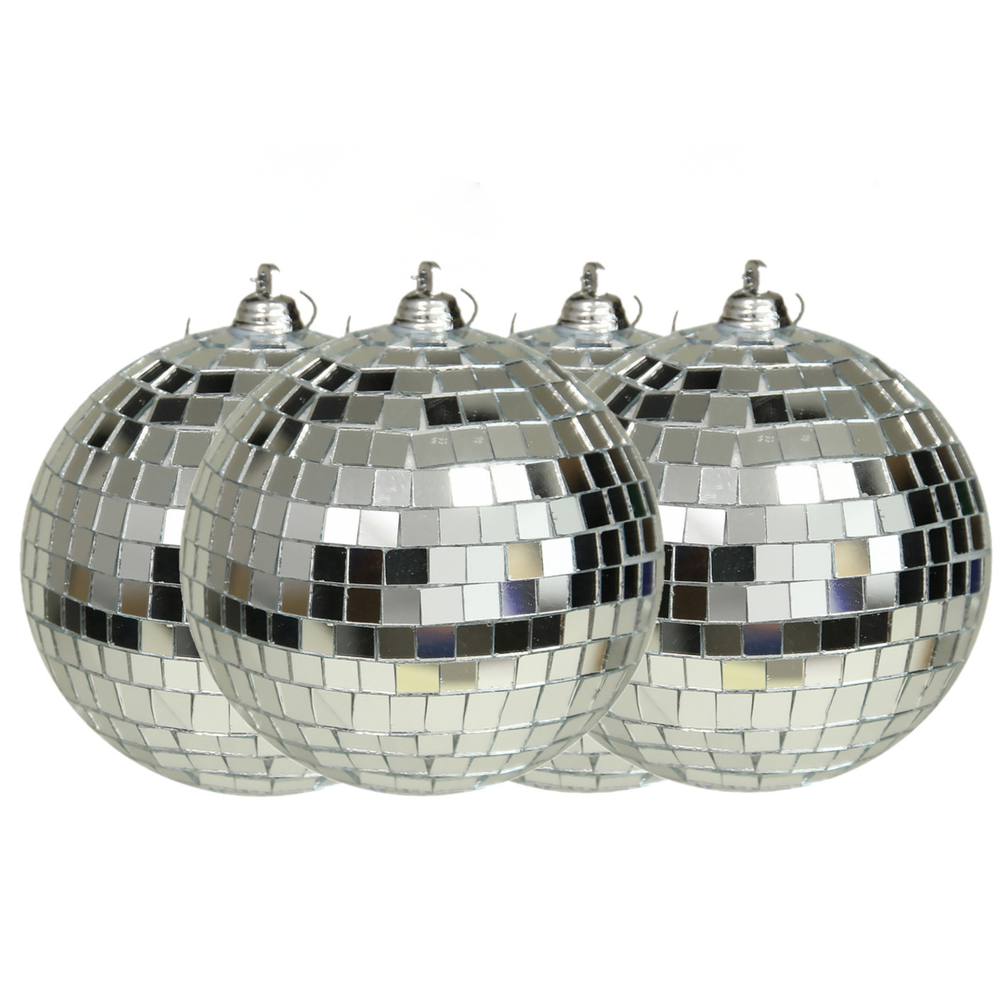 Grote discobal kerstballen 4x stuks zilver 10 cm kunststof