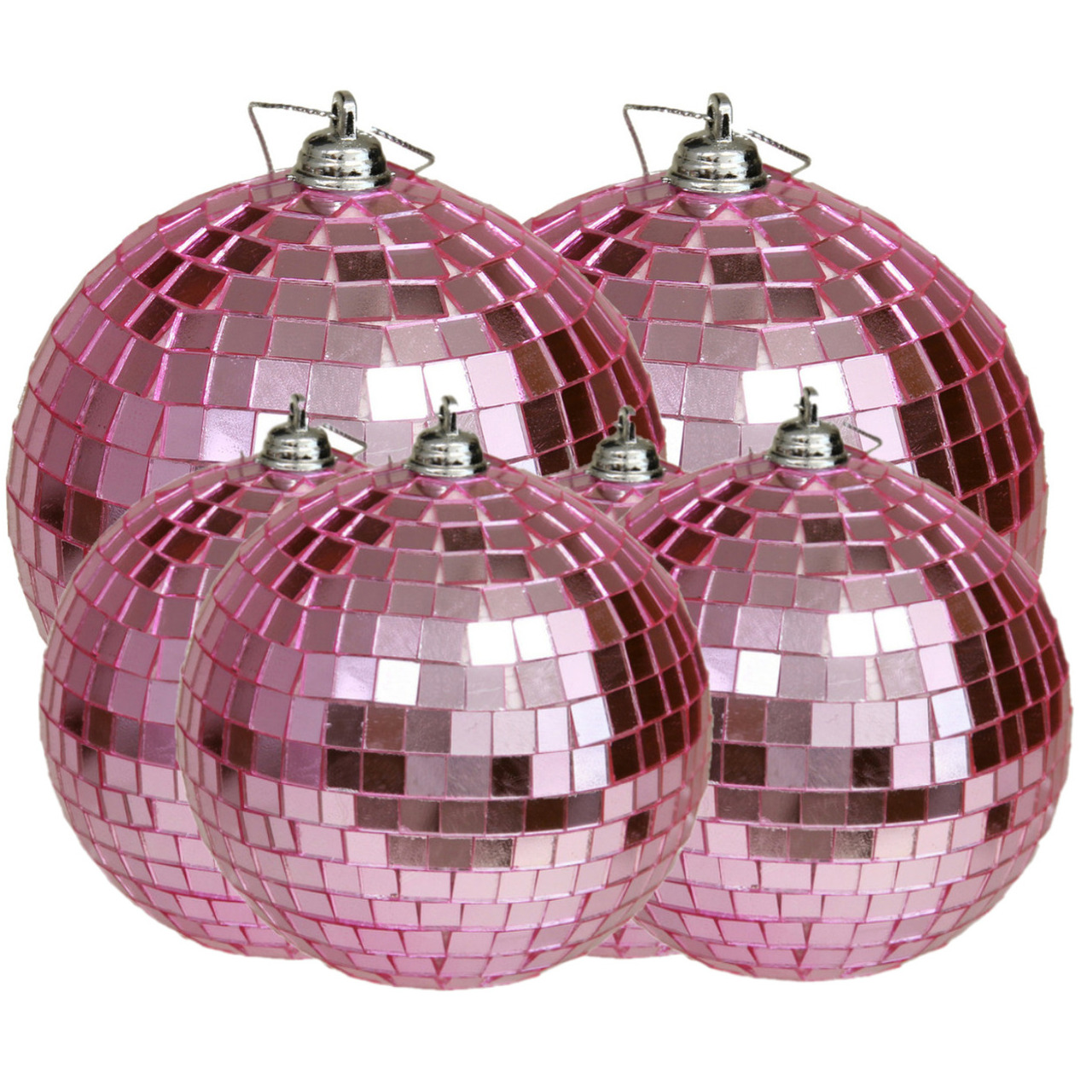 Grote discobal kerstballen 6x st roze 8 en 10 cm kunststof