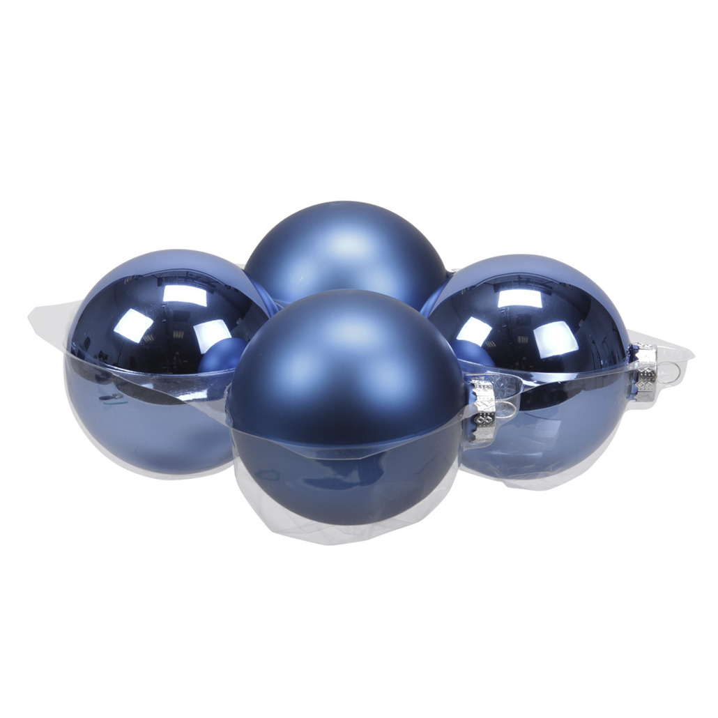 Grote kerstballen 4x st kobalt blauw 10 cm glas mat-glans kerstversiering