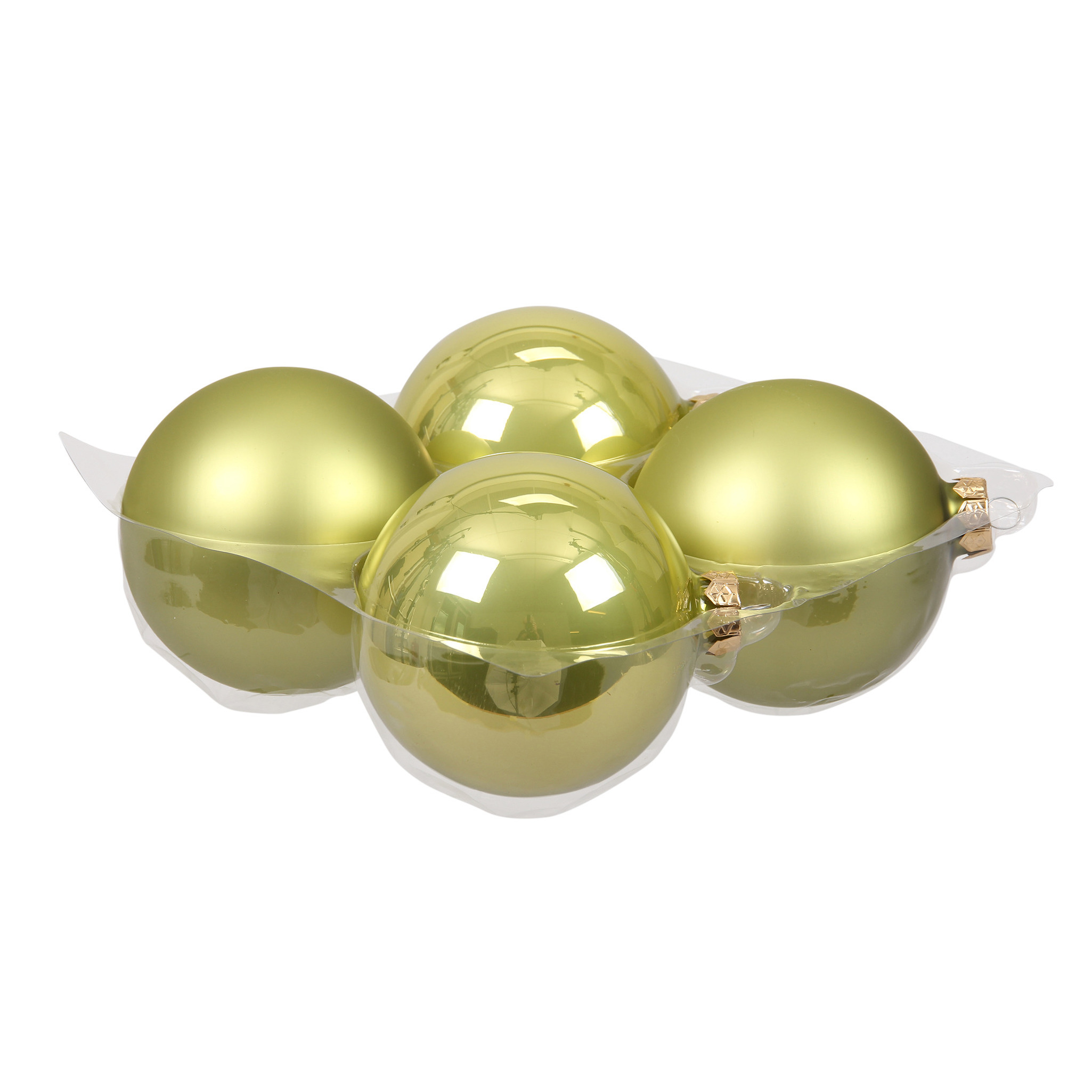 Grote kerstballen 4x st oasis-pistache groen 10 cm glas