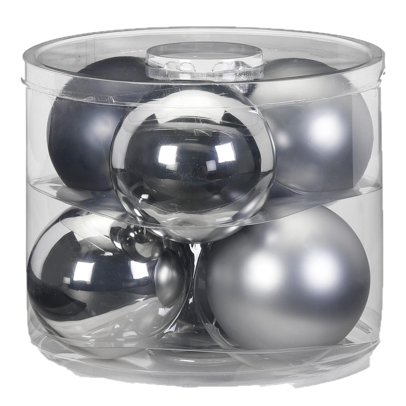 Grote kerstballen 6x st grijs-zilver 10 cm glas glans-mat