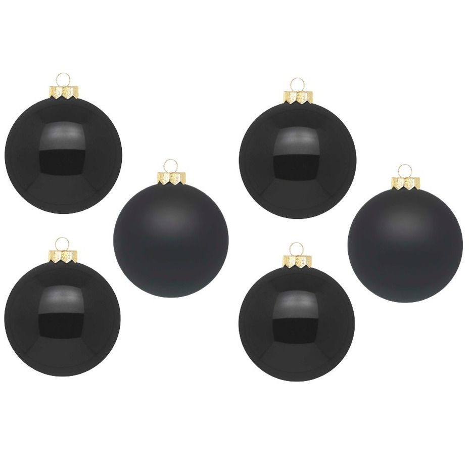 Grote kerstballen 6x st zwart 10 cm glas glans-mat