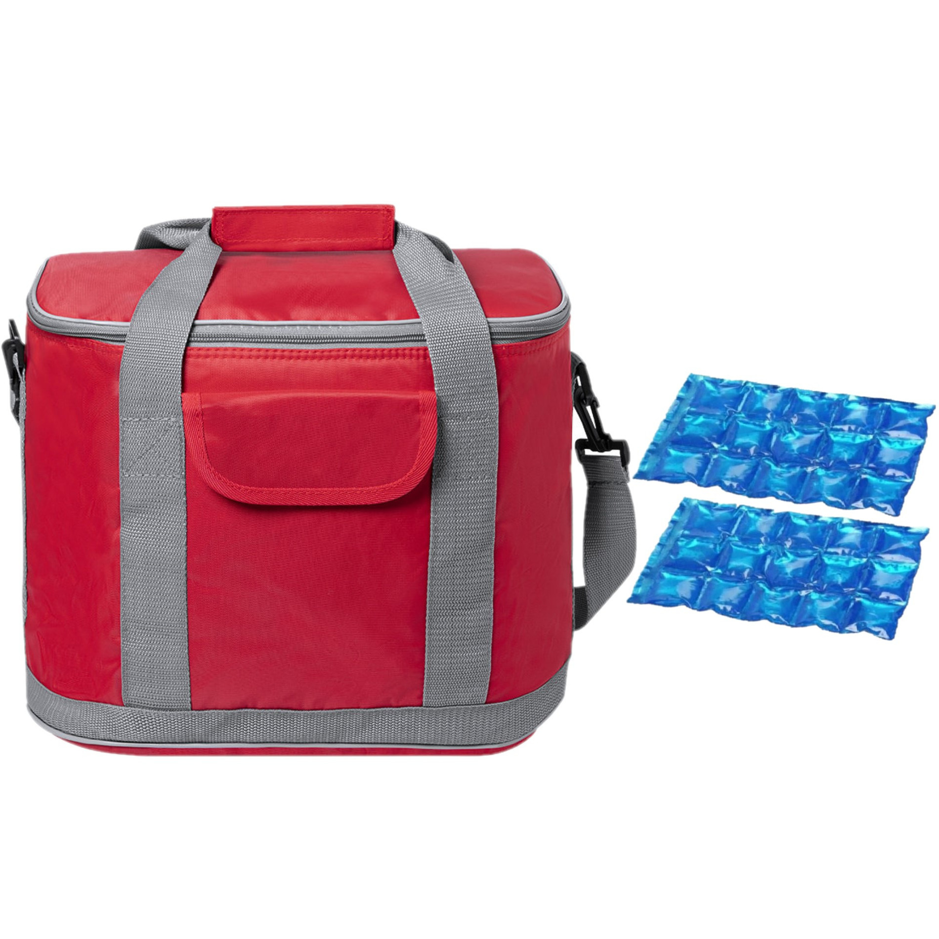 Grote koeltas draagtas-schoudertas rood met 2 stuks flexibele koelelementen 22 liter