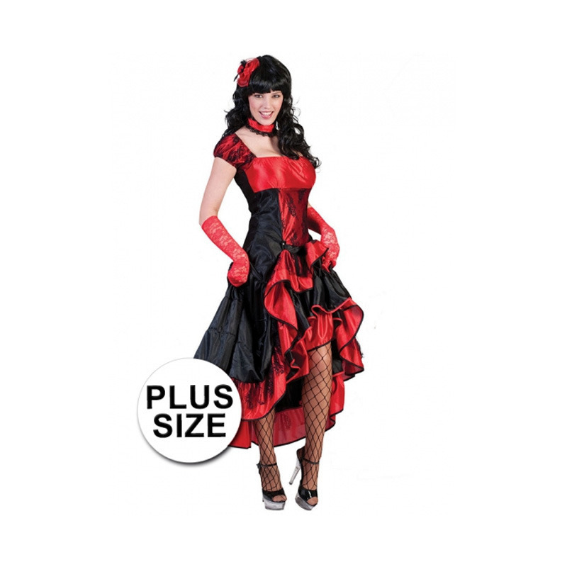 Grote maat rood met zwarte cancan jurk